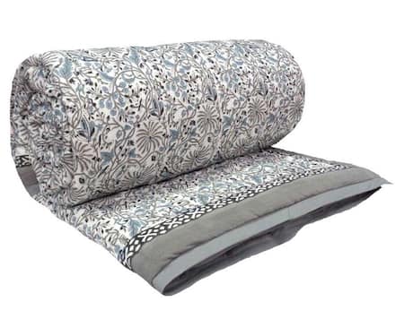 Cocobee_Grey Cotton Printed Tree And Floral Hand Block Quilt_Online_at_Aza_Fashions